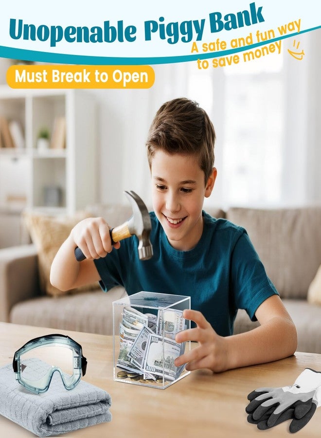 Imeepa Clear Piggy Bank for Adults & Kids - Acrylic Money Savings Box for Cash & Coin, Must Break to Open, Unopenable Piggy Bank for Boys Girls(Clear, 4.72'') - Image 3